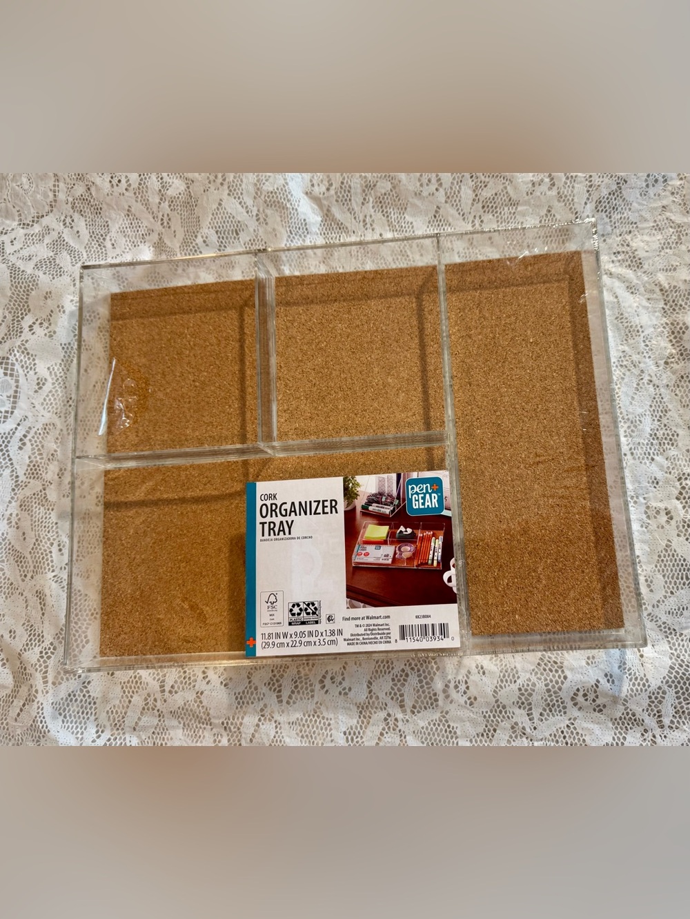 Clear Cork Organizer Tray - Clear and Cork